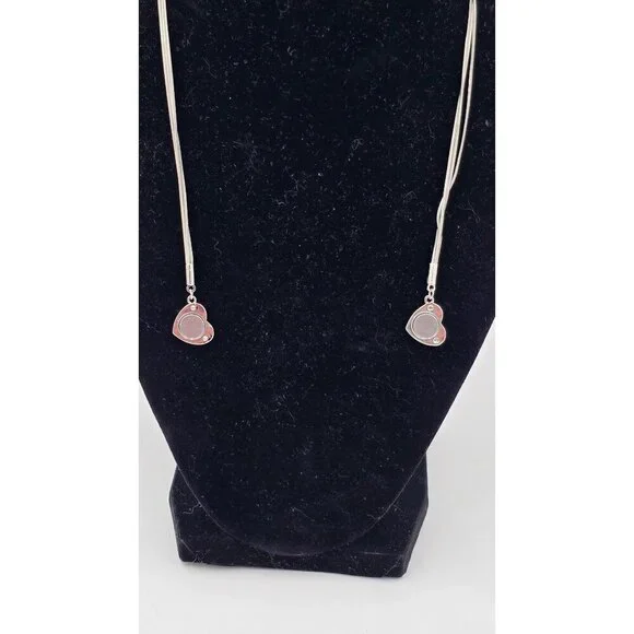 Silvertone Multistrand Crystal Rhinestone Magnetic Heart 16" Necklace Jewelry - Picture 3 of 7